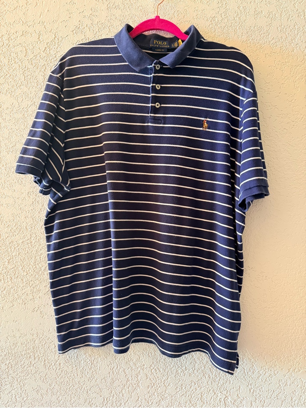 POLO RALPH LAUREN Men’s Short Sleeve Blue White Striped Classic Fit Polo Size XL